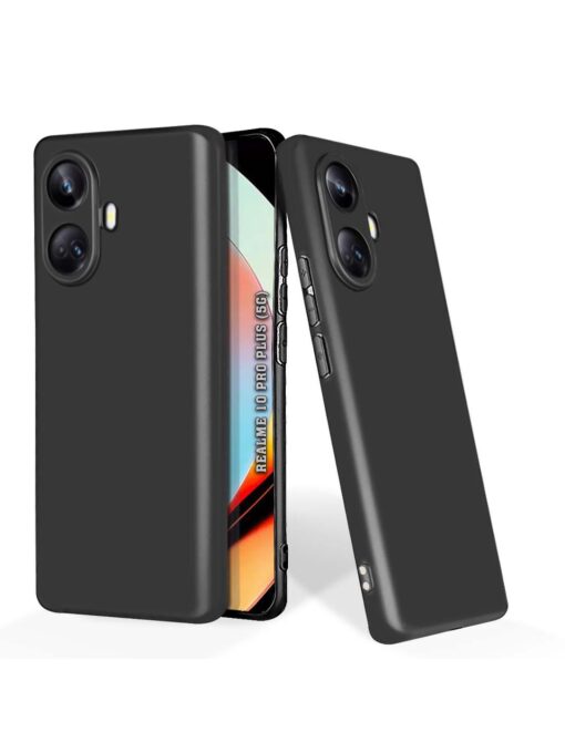 Plain Black Soft Silicone Case for Realme 10 Pro Plus (5G) Zapvi