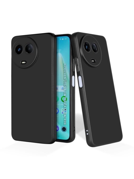 Plain Black Soft Silicone Case for Realme 11X (5G) Zapvi