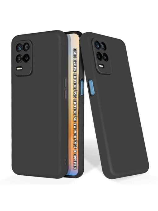 Plain Black Soft Silicone Case for Realme 8 (5G) Zapvi