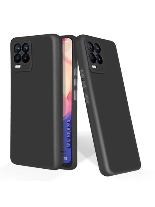 Plain Black Soft Silicone Case for Realme 8 Pro Zapvi