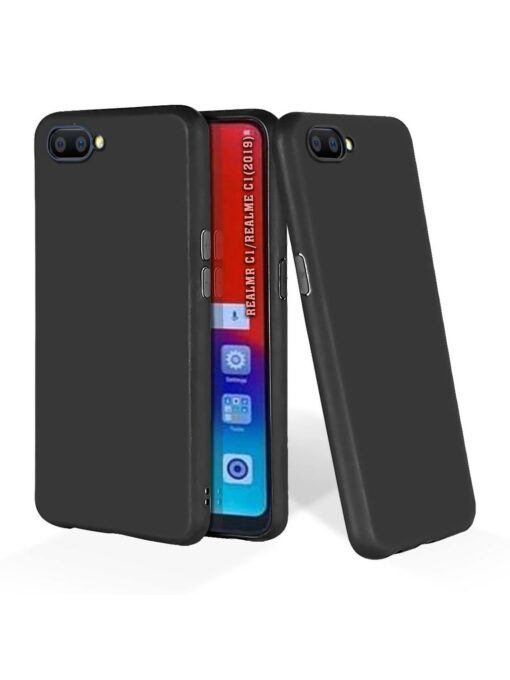 Plain Black Soft Silicone Case for Realme C1 Zapvi