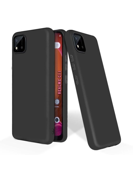 Plain Black Soft Silicone Case for Realme C11 (2020) Zapvi