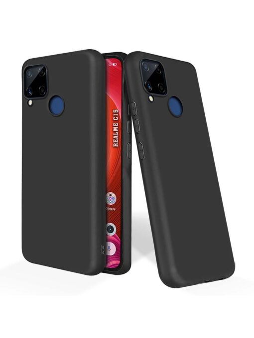 Plain Black Soft Silicone Case for Realme C15 Zapvi