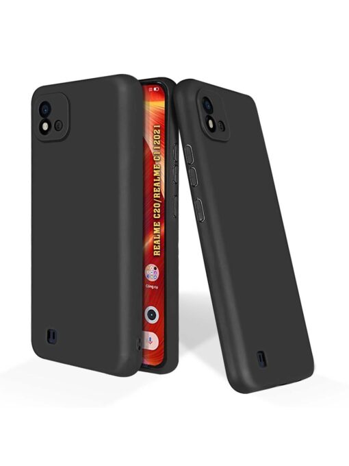 Plain Black Soft Silicone Case for Realme C20 Zapvi