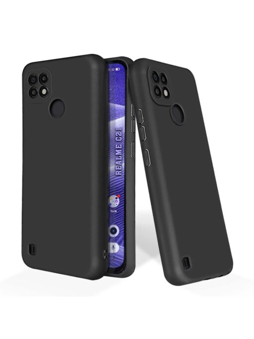 Plain Black Soft Silicone Case for Realme C21 Zapvi