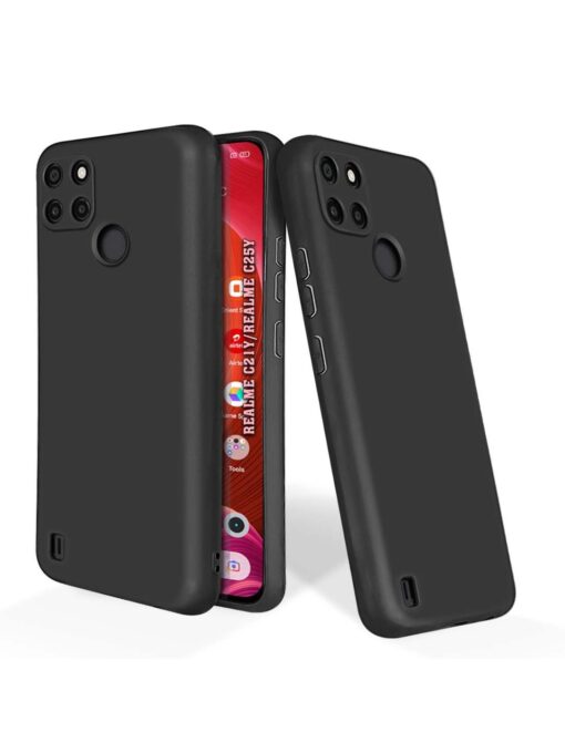 Plain Black Soft Silicone Case for Realme C21Y Zapvi