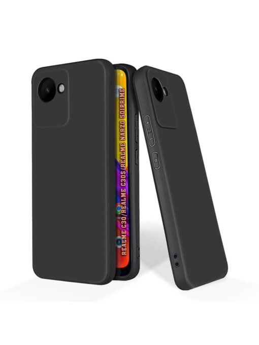 Plain Black Soft Silicone Case for Realme C30 Zapvi