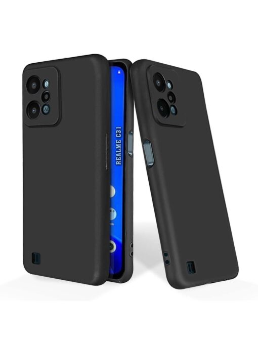 Plain Black Soft Silicone Case for Realme C31 Zapvi