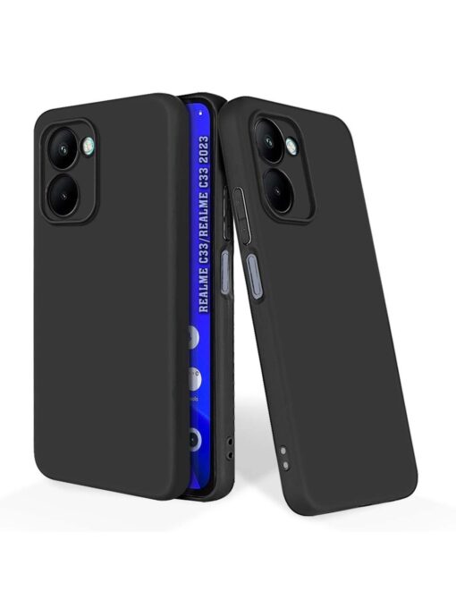 Plain Black Soft Silicone Case for Realme C33 Zapvi