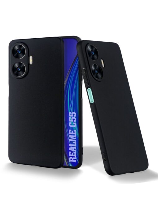 Plain Black Soft Silicone Case for Realme C55 Zapvi