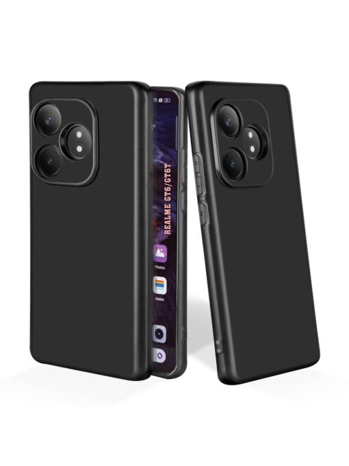 Plain Black Soft Silicone Case for Realme Gt 6T (5G) Zapvi