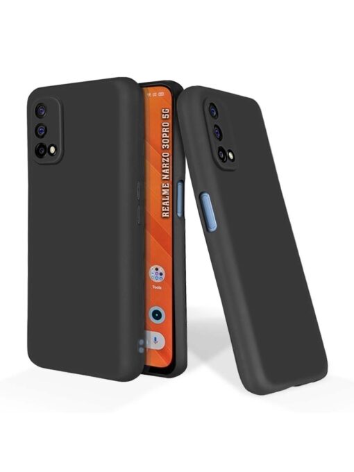 Plain Black Soft Silicone Case for Realme Narzo 30 Pro (5G) Zapvi