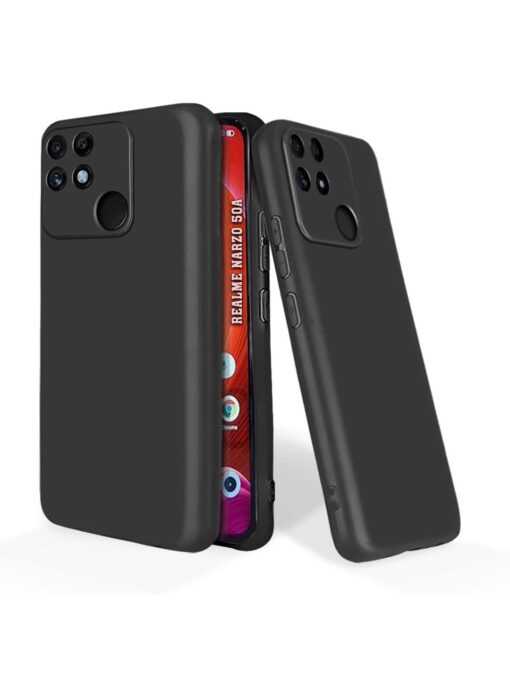 Plain Black Soft Silicone Case for Realme Narzo 50 (4G) Zapvi