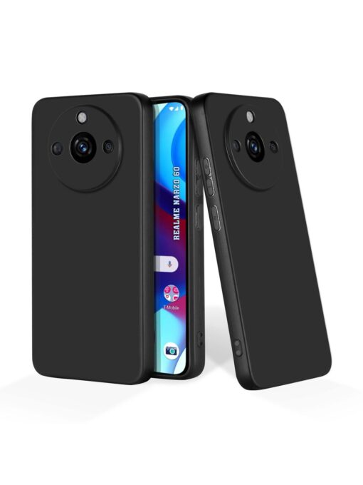 Plain Black Soft Silicone Case for Realme Narzo 60 (5G) Zapvi