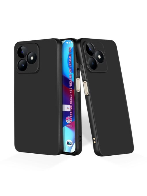 Plain Black Soft Silicone Case for Realme Narzo N53 Zapvi