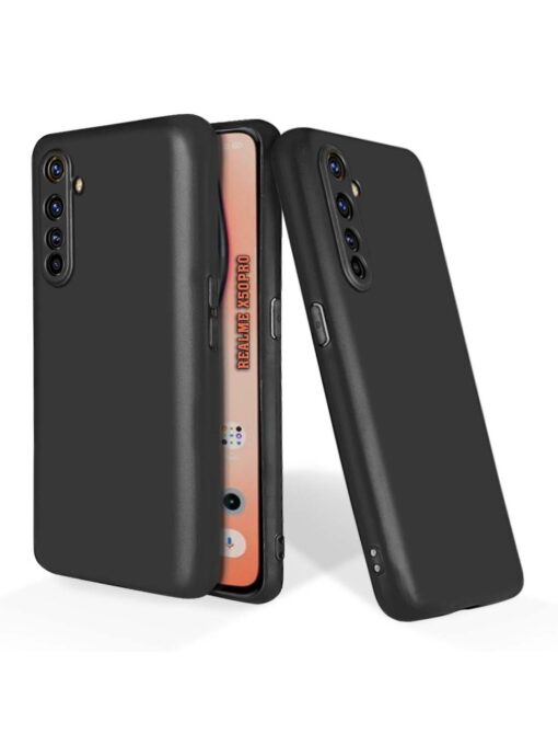 Plain Black Soft Silicone Case for Realme X50 Pro Zapvi