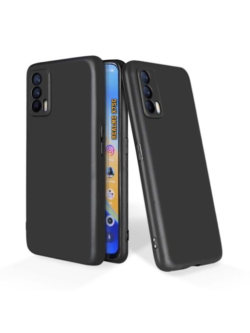 Plain Black Soft Silicone Case for Realme X7 (5G) Zapvi