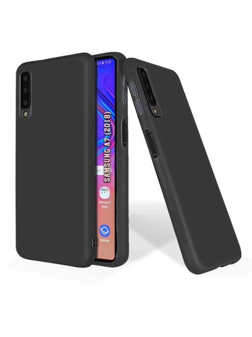 Plain Black Soft Silicone Case for Samsung Galaxy A7 (2018) Zapvi