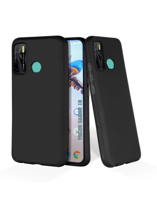 Plain Black Soft Silicone Case for Tecno Camon 15 Zapvi