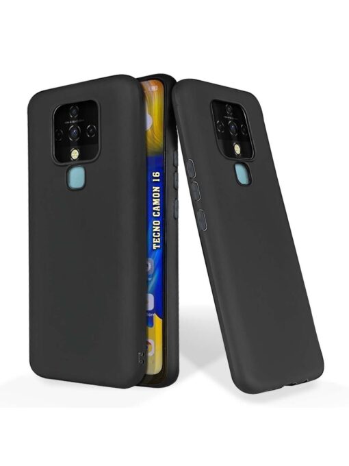 Plain Black Soft Silicone Case for Tecno Camon 16 Zapvi