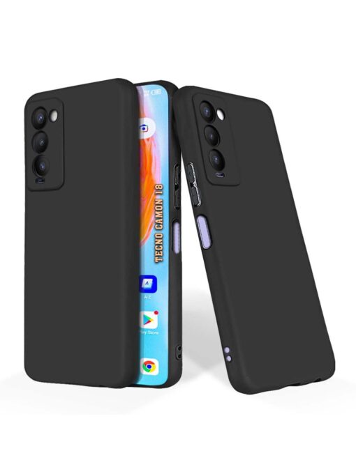 Plain Black Soft Silicone Case for Tecno Camon 18 Zapvi