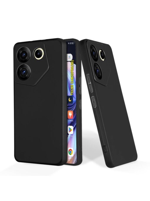 Plain Black Soft Silicone Case for Tecno Camon 20 Pro (5G) Zapvi