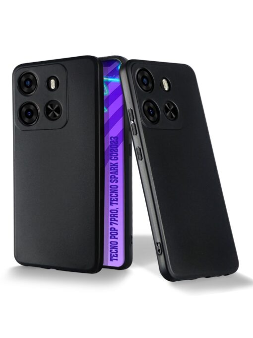 Plain Black Soft Silicone Case for Tecno Pop 7 Pro Zapvi