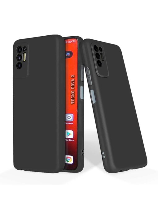 Plain Black Soft Silicone Case for Tecno Pova 2 Zapvi