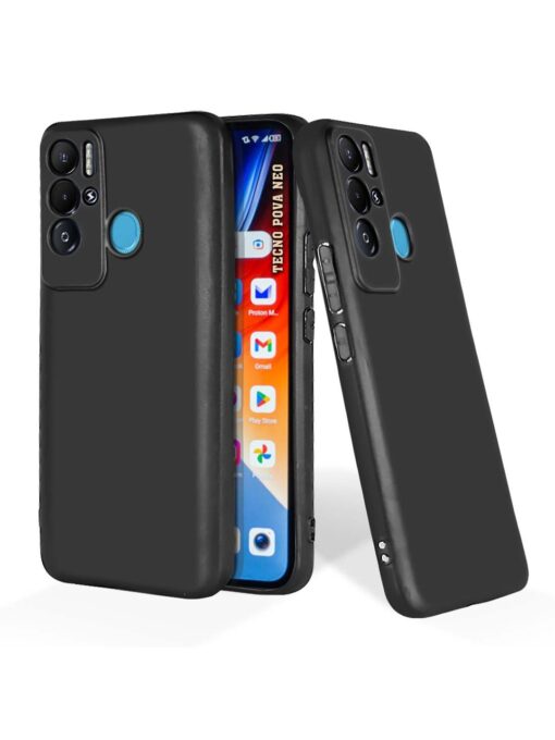 Plain Black Soft Silicone Case for Tecno Pova Neo Zapvi