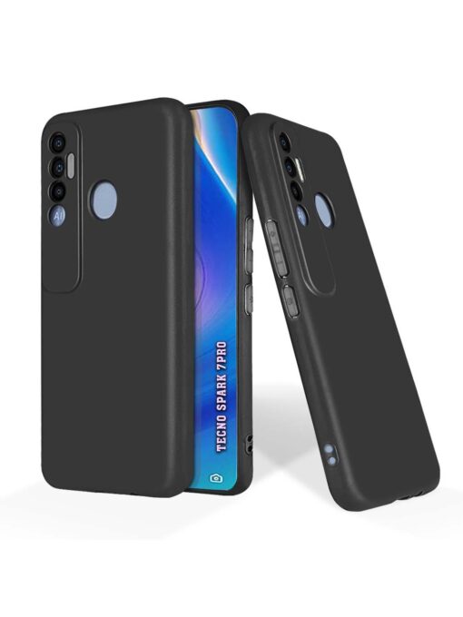 Plain Black Soft Silicone Case for Tecno Spark 7 Pro Zapvi