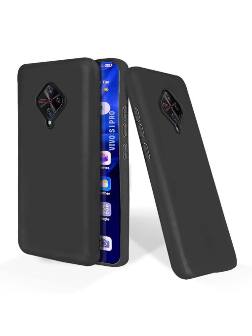 Plain Black Soft Silicone Case for Vivo S1 Pro Zapvi