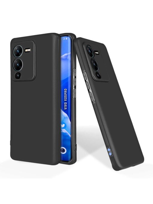 Plain Black Soft Silicone Case for Vivo V25 Pro (5G) Zapvi