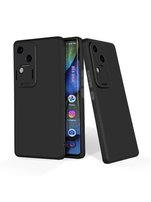 Plain Black Soft Silicone Case for Vivo V30 (5G) Zapvi