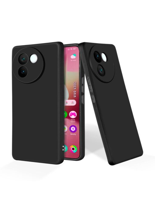 Plain Black Soft Silicone Case for Vivo V30E (5G) Zapvi