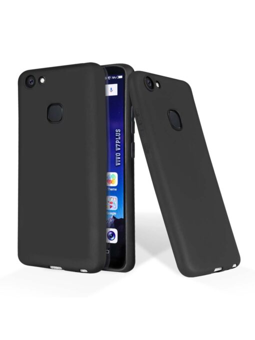 Plain Black Soft Silicone Case for Vivo V7 Plus Zapvi