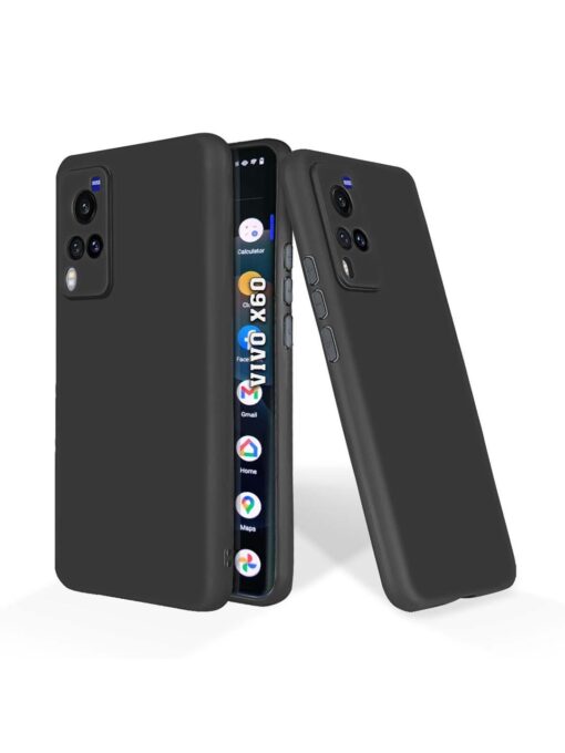 Plain Black Soft Silicone Case for Vivo X60 Zapvi