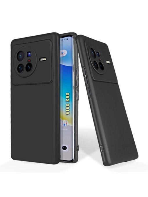 Plain Black Soft Silicone Case for Vivo X80 Zapvi