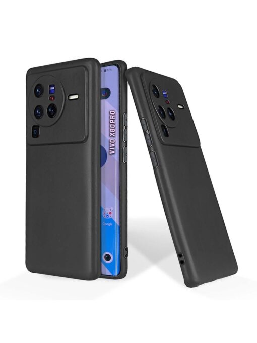 Plain Black Soft Silicone Case for Vivo X80 Pro Zapvi