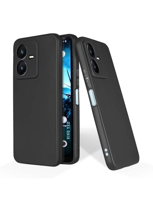 Plain Black Soft Silicone Case for Vivo Y22 Zapvi