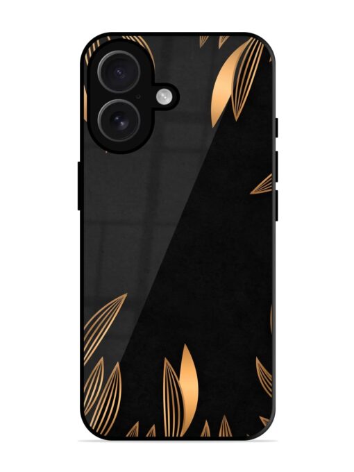 Golden Leaf Pattern Glossy Metal Phone Cover for Apple Iphone 16 Zapvi