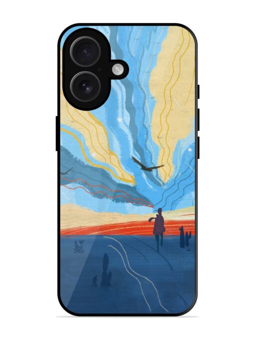 Minimal Abstract Landscape Glossy Metal Phone Cover for Apple Iphone 16 Plus Zapvi