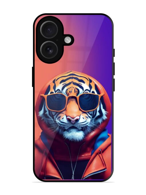 Tiger Animation Glossy Metal Phone Cover for Apple Iphone 16 Plus Zapvi