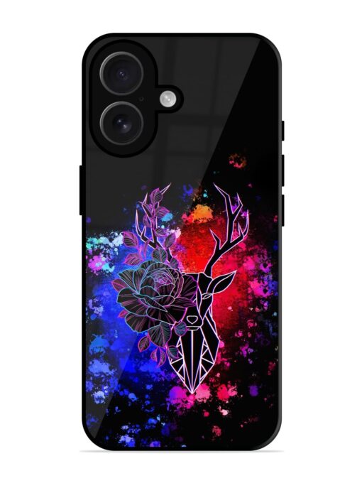 Floral Deer Art Glossy Metal Phone Cover for Apple Iphone 16 Plus Zapvi