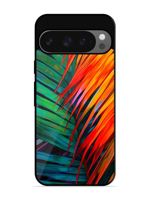 Painted Tropical Leaves Glossy Metal Phone Cover for Google Pixel 9 Pro Xl