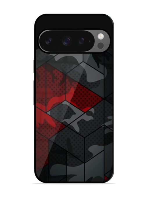 Red And Grey Pattern Glossy Metal Phone Cover for Google Pixel 9 Pro Xl