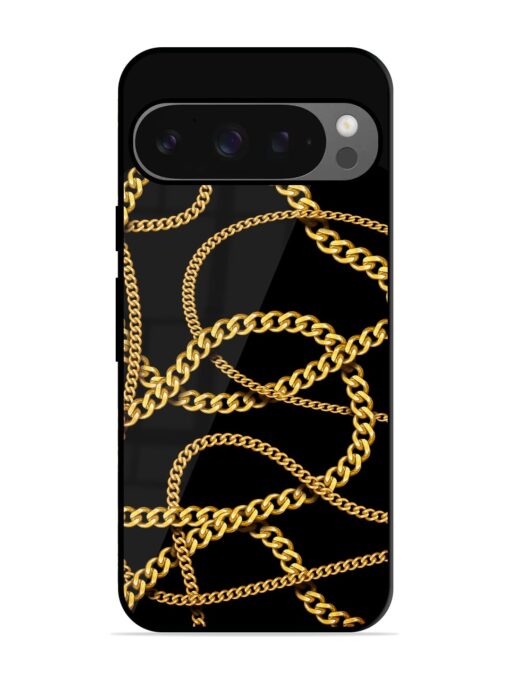 Decorative Golde Chain Glossy Metal Phone Cover for Google Pixel 9 Pro Xl