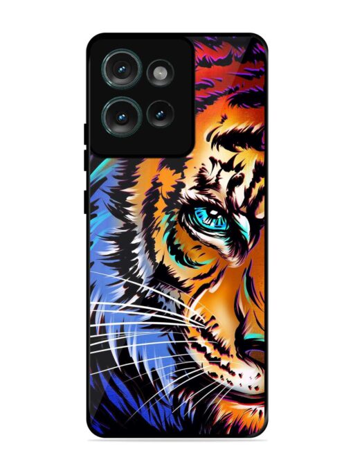 Colorful Lion Art Glossy Metal Phone Cover for Motorola Moto Edge 50 (5G)