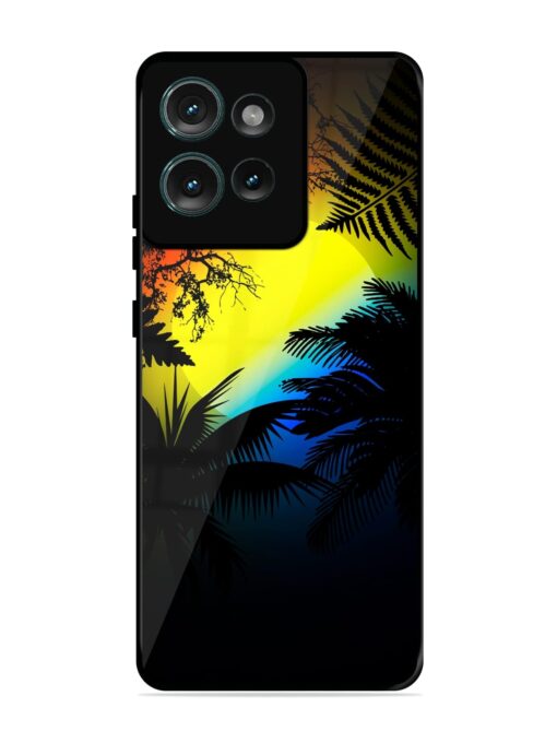 Colorful Sunset With Palm Trees Glossy Metal Phone Cover for Motorola Moto Edge 50 (5G)