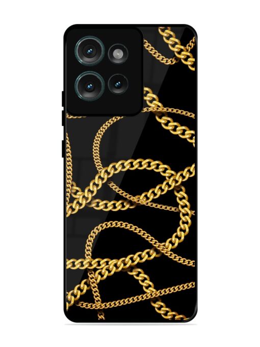 Decorative Golde Chain Glossy Metal Phone Cover for Motorola Moto Edge 50 (5G)