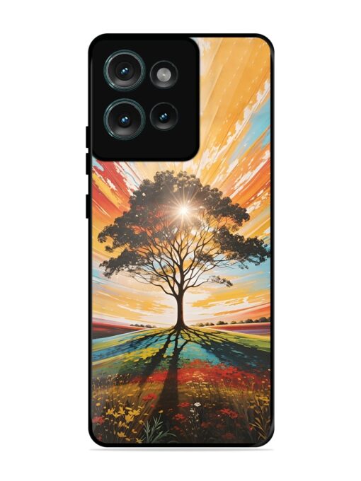 Abstract Tree Colorful Art Glossy Metal Phone Cover for Motorola Moto Edge 50 (5G)